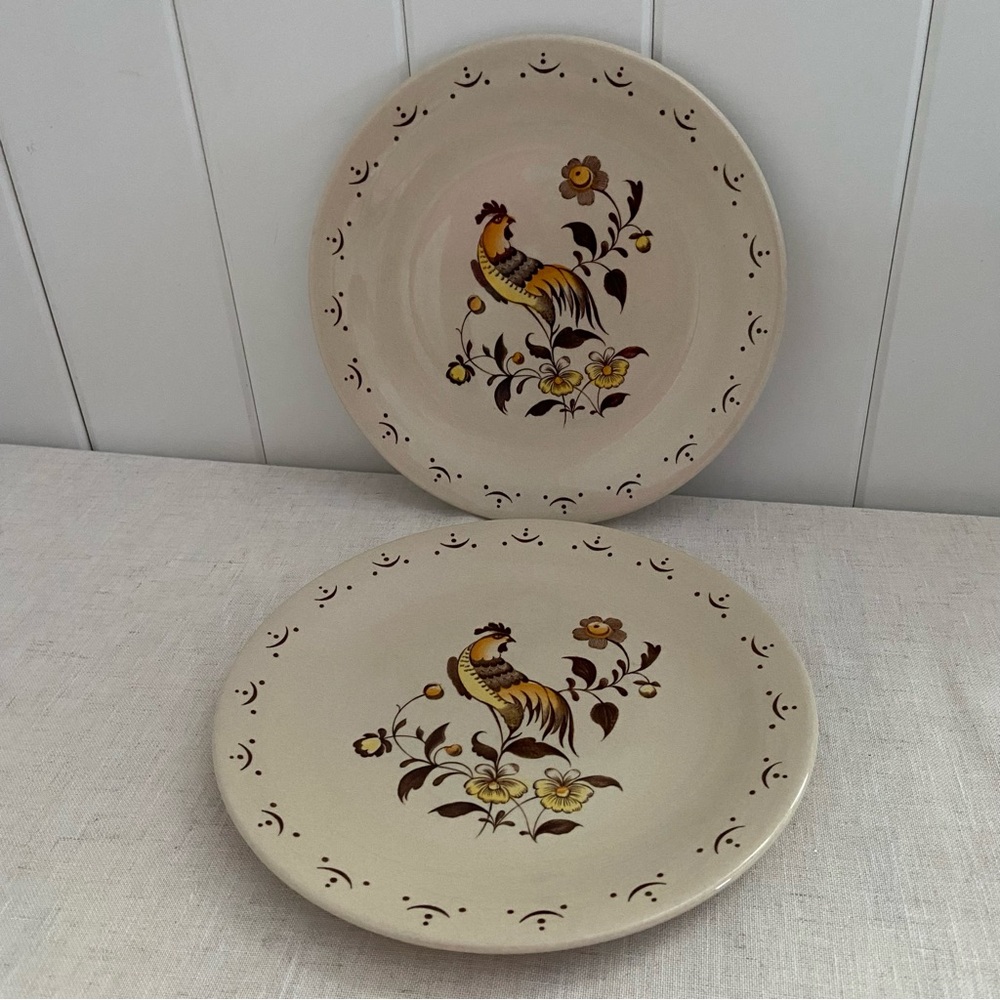 2 vintage Rooster Dinner Plate Staffordshire Old Granite Johnson Brothers Sun Up